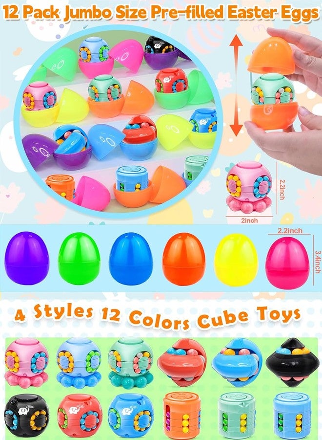 AMENON 12 Pack 3.4" Jumbo Prefilled Easter Eggs Filled 4 Style Magic Bean Cubes, SpinCrack Fidget Spinner Puzzle Toy Kid Teen Age 6-14 Easter Basket Essential Stuffer Egg Hunt Stress Relief Brain Teaser Game - Image 2